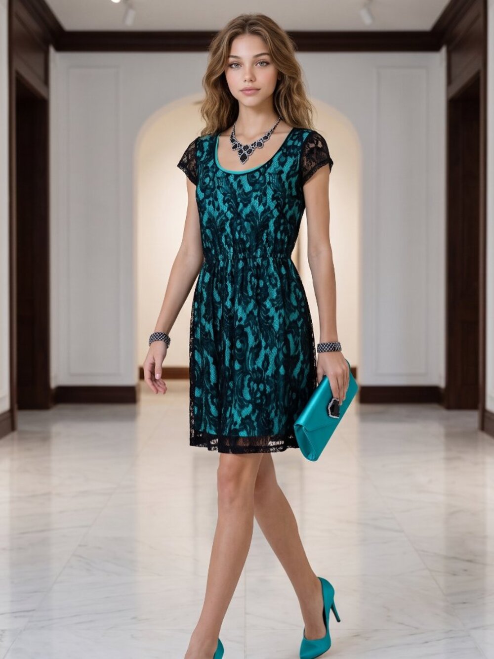 Gorgeous Maurices Black Lace Overlay Cocktail Dress w/an Aqua Blue Lining